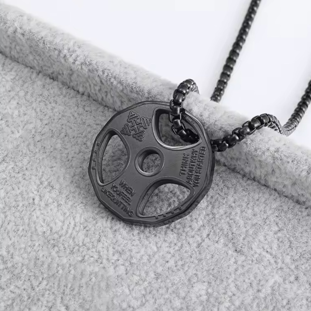 Dumbbell Pendant Mens Necklace Barbell 24”
